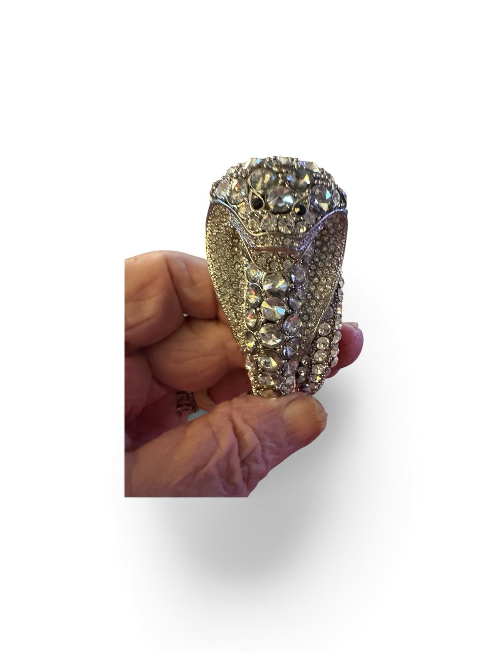 Crystal-Embellished Silver Cobra Reptile  Bracelet- Silver tone